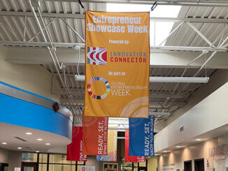 Entrepreneur Showcase Week banners greet visitors inside the lobby of the Innovation Connector. Photo provided