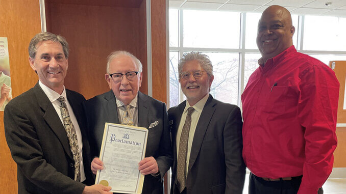 L-R: Mayor Dan Ridenour; Dr. Gray; Dr. Bird, President of IU Health Ball; Deputy Mayor Richard Ivy. Photo provided