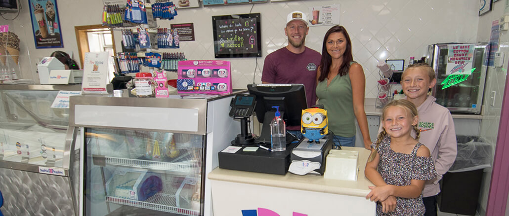 The Shaffer family inside their new Baskin Robbins business. Photo by Mike Rhodes
