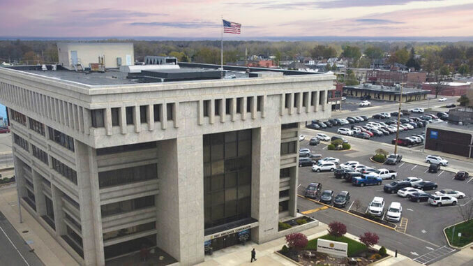 First Merchants headquarters in downtown Muncie. Photo by Mike Rhodes