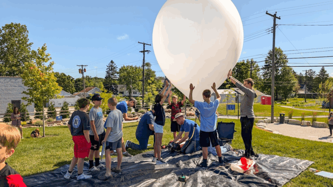 Balloon Launch Students from Upland, Indiana, launch a weather balloon during a NearSpace Education event supported by Ball Brothers Foundation, sparking excitement for STEM learning and aerospace careers. Photo provided.